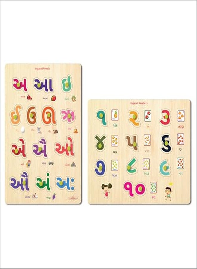 Khilonewale Set of 2 Wooden Knob Puzzles in Gujarati | Educational Alphabet & Numbers Puzzle for Kids 3+ Years | 9x12 inch Board | Early Learning Toy (Number+Vowel) - Image 2
